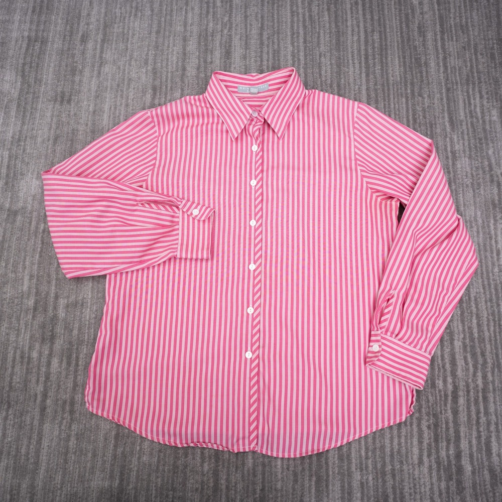 Foxcroft Button Up Shirt Womens 10P Pink White Striped Excellent Wrinkle Free